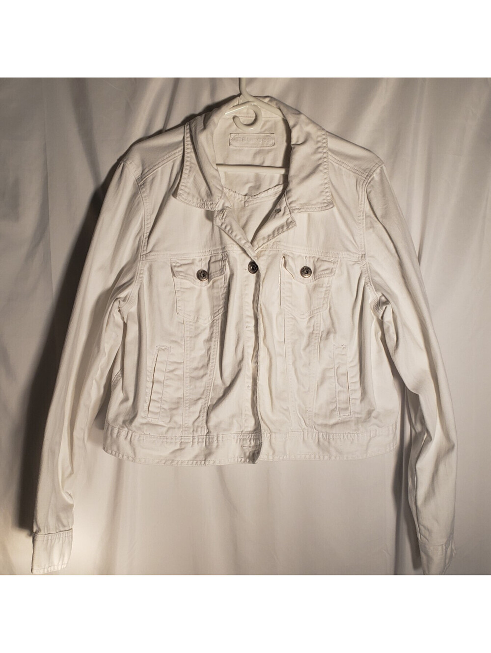 Maurices Womens Plus Size 2 White Denim Jacket Cropped Trucker Stretch Button